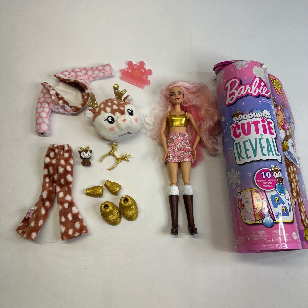 Barbie Cutie Reveal Snowflake Sparkle Deer Doll with 10 Surprises & Accessories